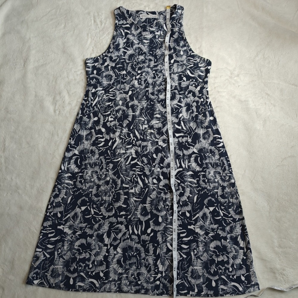 Athleta Medium Santorini Dress navy blue‎ white Tropical Floral Fit Flare A-Line - Picture 7 of 11